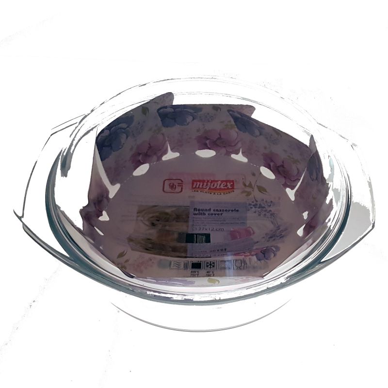 set 1 vas yena rotund cu capac MIJOTEX 3 l din sticla termorezistenta transparenta 3000 ml